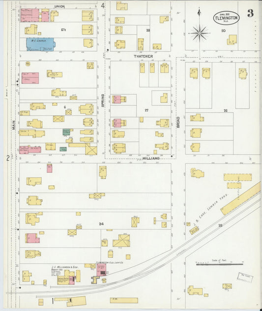 Sanborn Fire Insurance Map from Flemington, Hunterdon County, New Jersey (1902), Sheet #0003 - Historic Sanborn Fire Insurance Map Print, vintage old map wall art, antique decor, genealogy gift, New Jersey New Jersey map