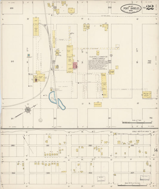 Sanborn Fire Insurance Map from Port Angeles, Clallam County, Washington (1917), Sheet #0022 - Historic Sanborn Fire Insurance Map Print, vintage old map wall art, antique decor, genealogy gift, Washington Washington map