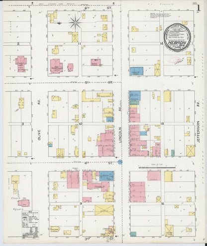 Sanborn Fire Insurance Map from Hebron, Thayer County, Nebraska (1892), Sheet #0001 - Complete Map Set gallery image, historic Sanborn map, vintage wall art, Nebraska Nebraska