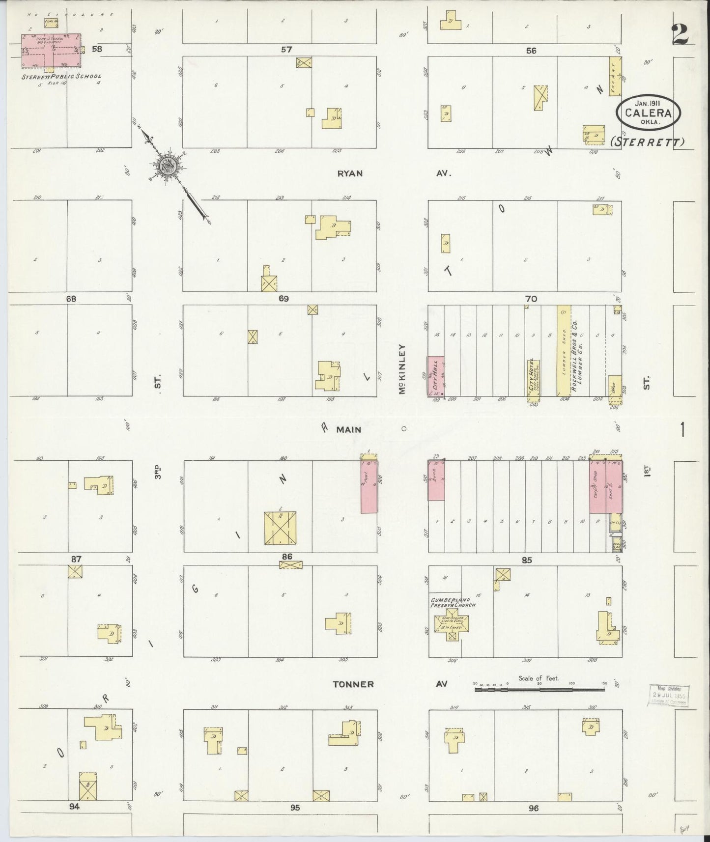 Sanborn Fire Insurance Map from Calera, Bryan County, Oklahoma (1911), Sheet #0002 - Historic Sanborn Fire Insurance Map Print, vintage old map wall art, antique decor, genealogy gift, Oklahoma Oklahoma map