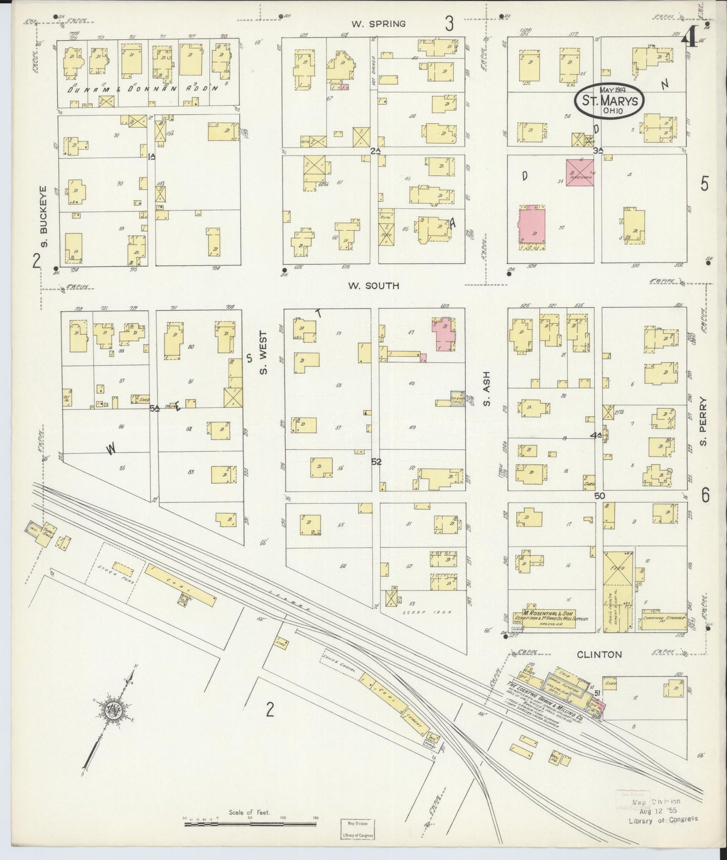 Sanborn Fire Insurance Map from Saint Marys, Auglaize County, Ohio (1914), Sheet #0004 - Historic Sanborn Fire Insurance Map Print, vintage old map wall art, antique decor, genealogy gift, Ohio Ohio map