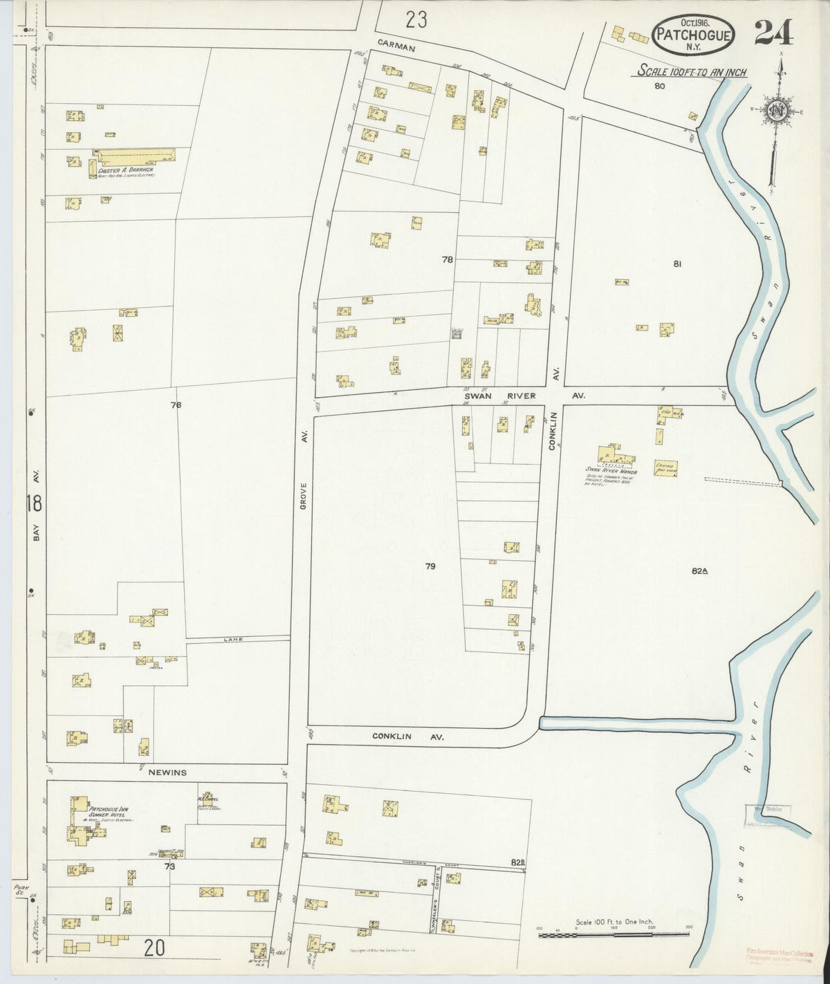 Sanborn Fire Insurance Map from Patchogue, Suffolk County, New York (1916), Sheet #0024 - Complete Map Set gallery image, historic Sanborn map, vintage wall art, New York New York
