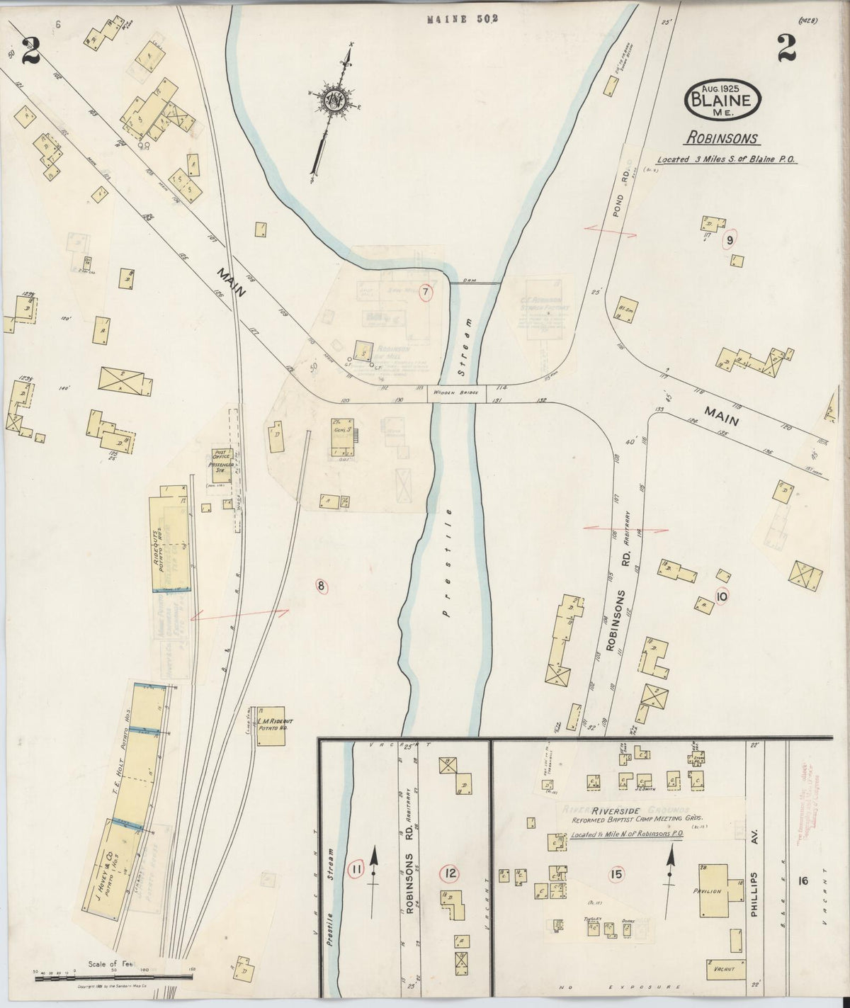 Sanborn Fire Insurance Map from Blaine, Aroostook County, Maine (1941), Sheet #0002 - Complete Map Set gallery image, historic Sanborn map, vintage wall art, Maine Maine