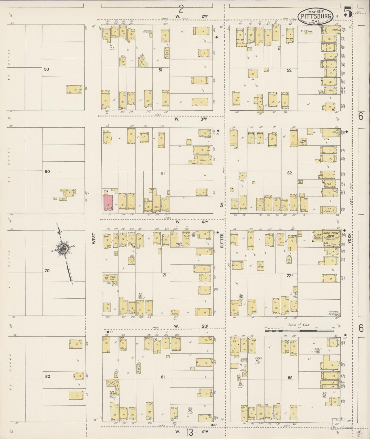 Sanborn Fire Insurance Map from Pittsburg, Contra Costa County, California (1917), Sheet #0005 - Complete Map Set gallery image, historic Sanborn map, vintage wall art, California California