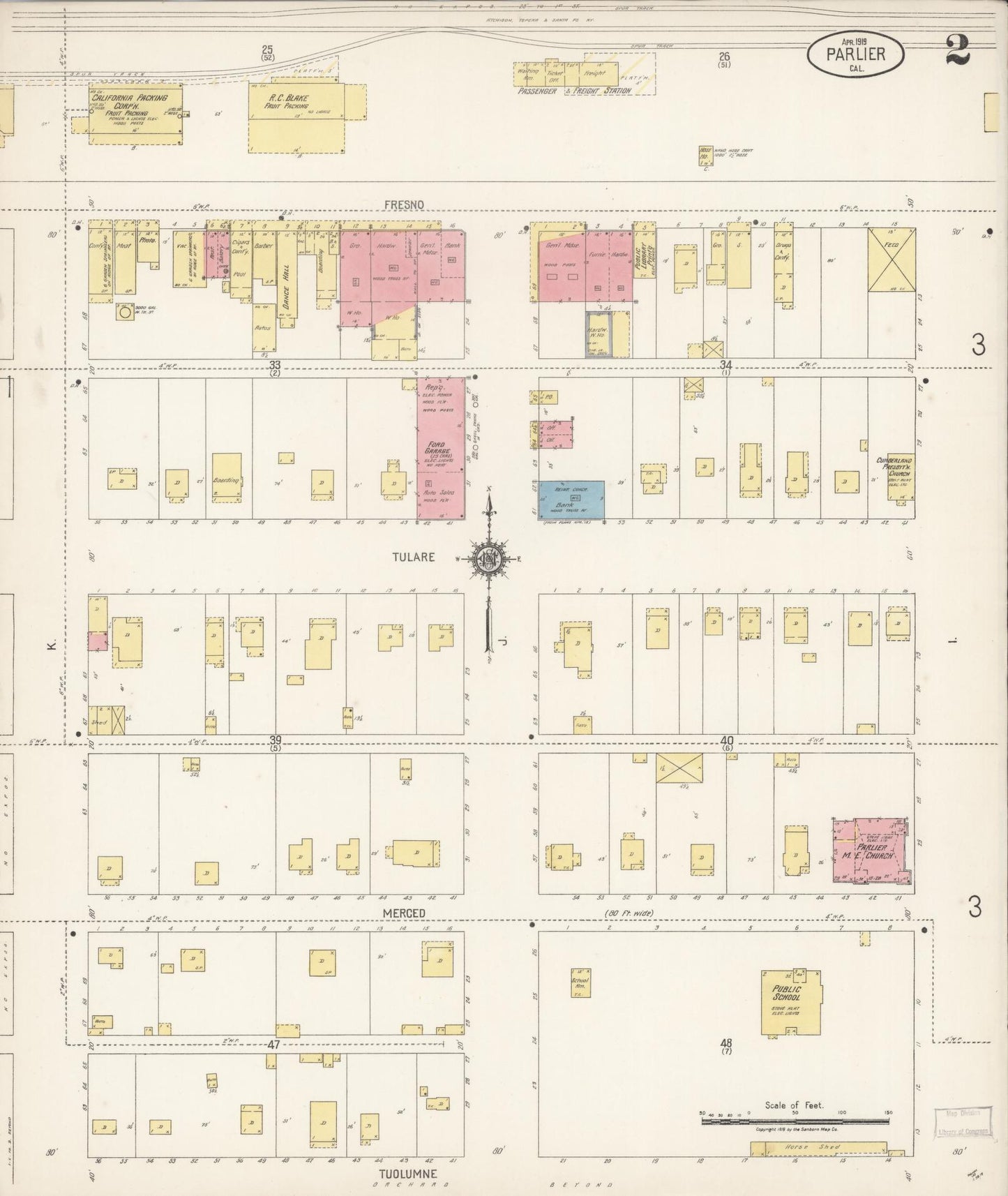 Sanborn Fire Insurance Map from Parlier, Fresno County, California (1919), Sheet #0002 - Complete Map Set gallery image, historic Sanborn map, vintage wall art, California California