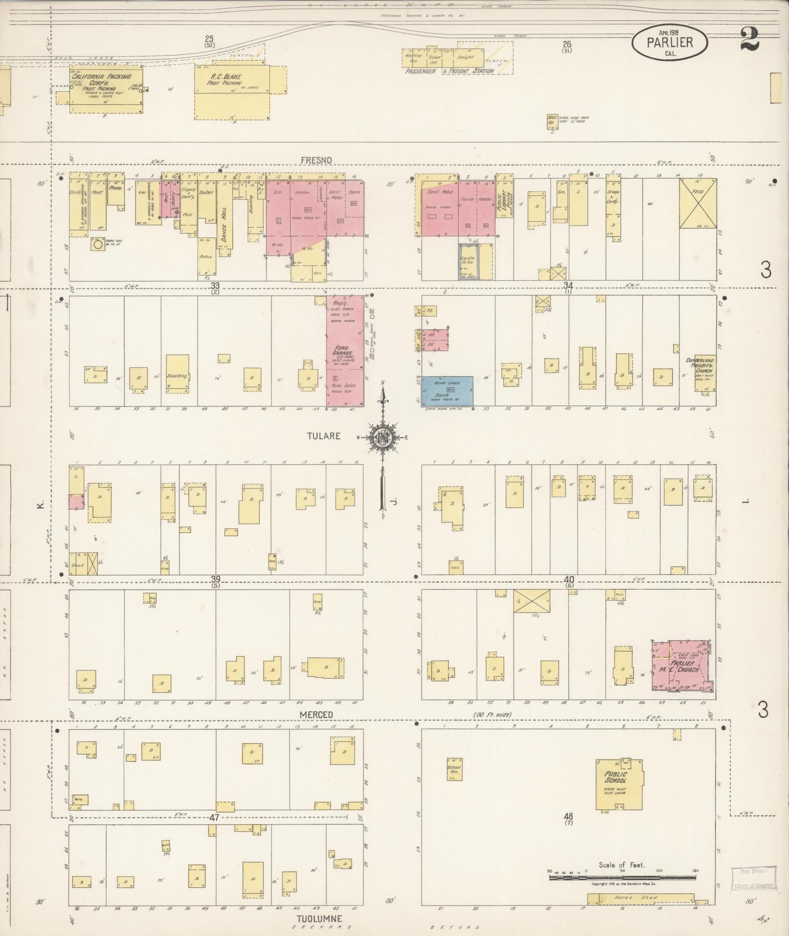 Sanborn Fire Insurance Map from Parlier, Fresno County, California (1919), Sheet #0002 - Complete Map Set gallery image, historic Sanborn map, vintage wall art, California California