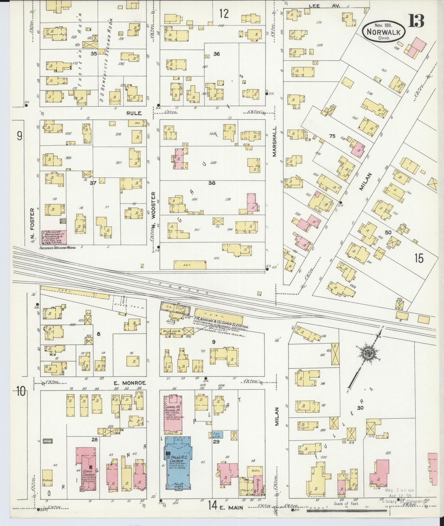 Sanborn Fire Insurance Map from Norwalk, Huron County, Ohio (1911), Sheet #0013 - Complete Map Set gallery image, historic Sanborn map, vintage wall art, Ohio Ohio