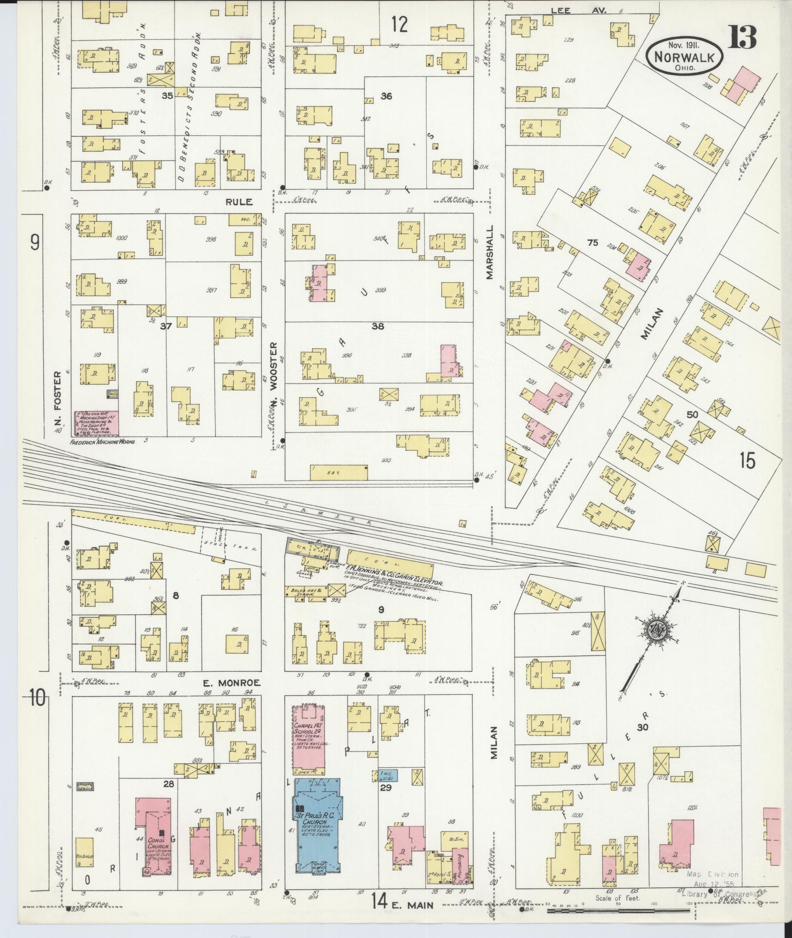 Sanborn Fire Insurance Map from Norwalk, Huron County, Ohio (1911), Sheet #0013 - Complete Map Set gallery image, historic Sanborn map, vintage wall art, Ohio Ohio