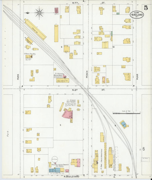 Sanborn Fire Insurance Map from Vineland, Cumberland County, New Jersey (1900), Sheet #0005 - Historic Sanborn Fire Insurance Map Print, vintage old map wall art, antique decor, genealogy gift, New Jersey New Jersey map