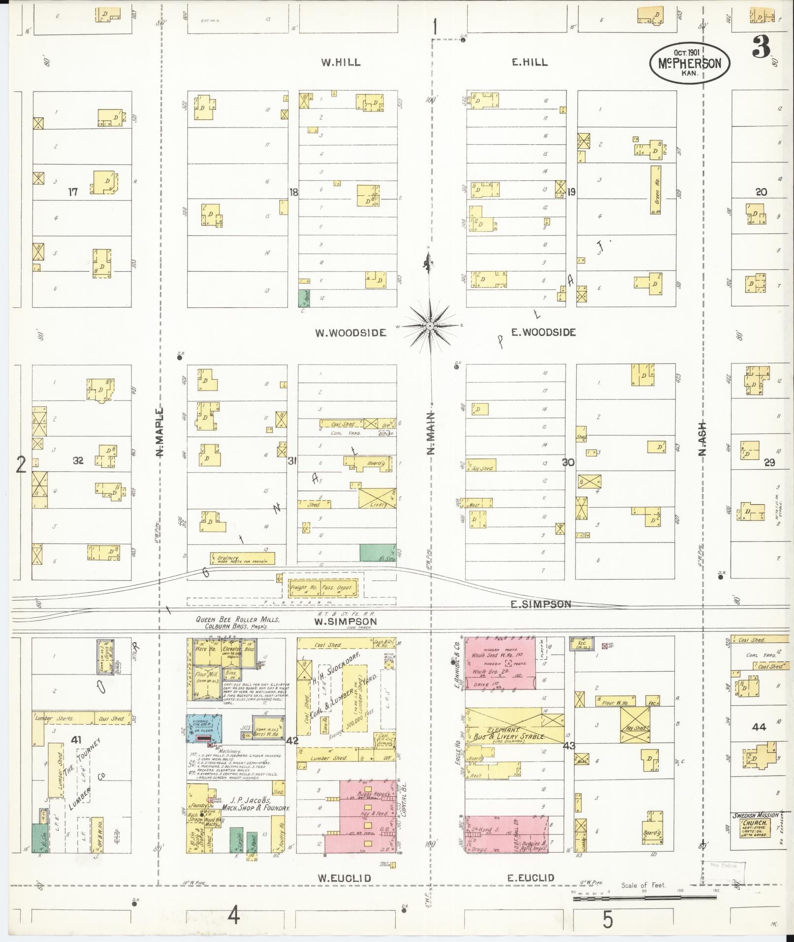 Sanborn Fire Insurance Map from Mcpherson, Mcpherson County, Kansas (1901), Sheet #0003 - Historic Sanborn Fire Insurance Map Print, vintage old map wall art, antique decor, genealogy gift, Kansas Kansas map