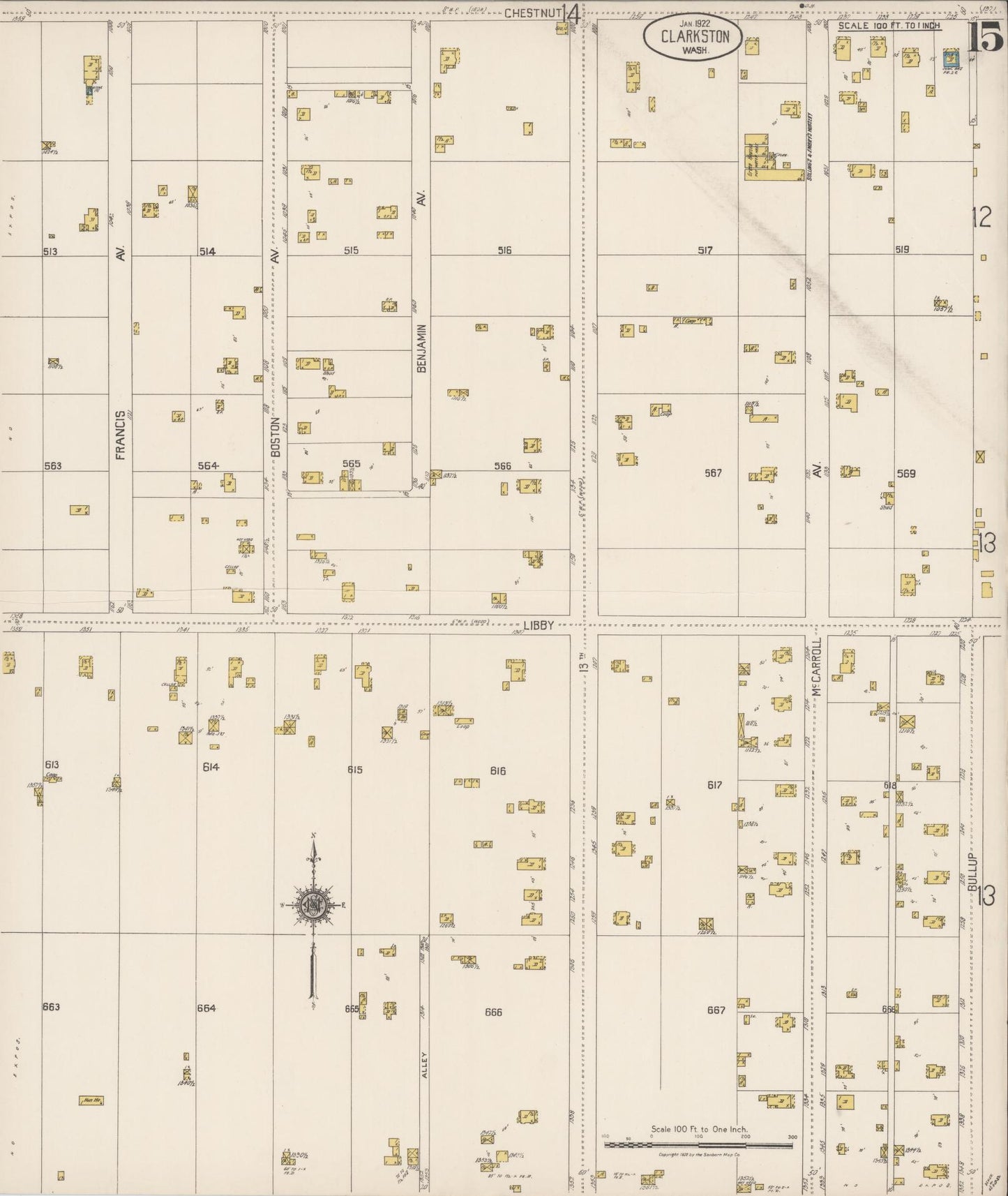 Sanborn Fire Insurance Map from Clarkston, Asotin County, Washington (1922), Sheet #0015 - Complete Map Set gallery image, historic Sanborn map, vintage wall art, Washington Washington