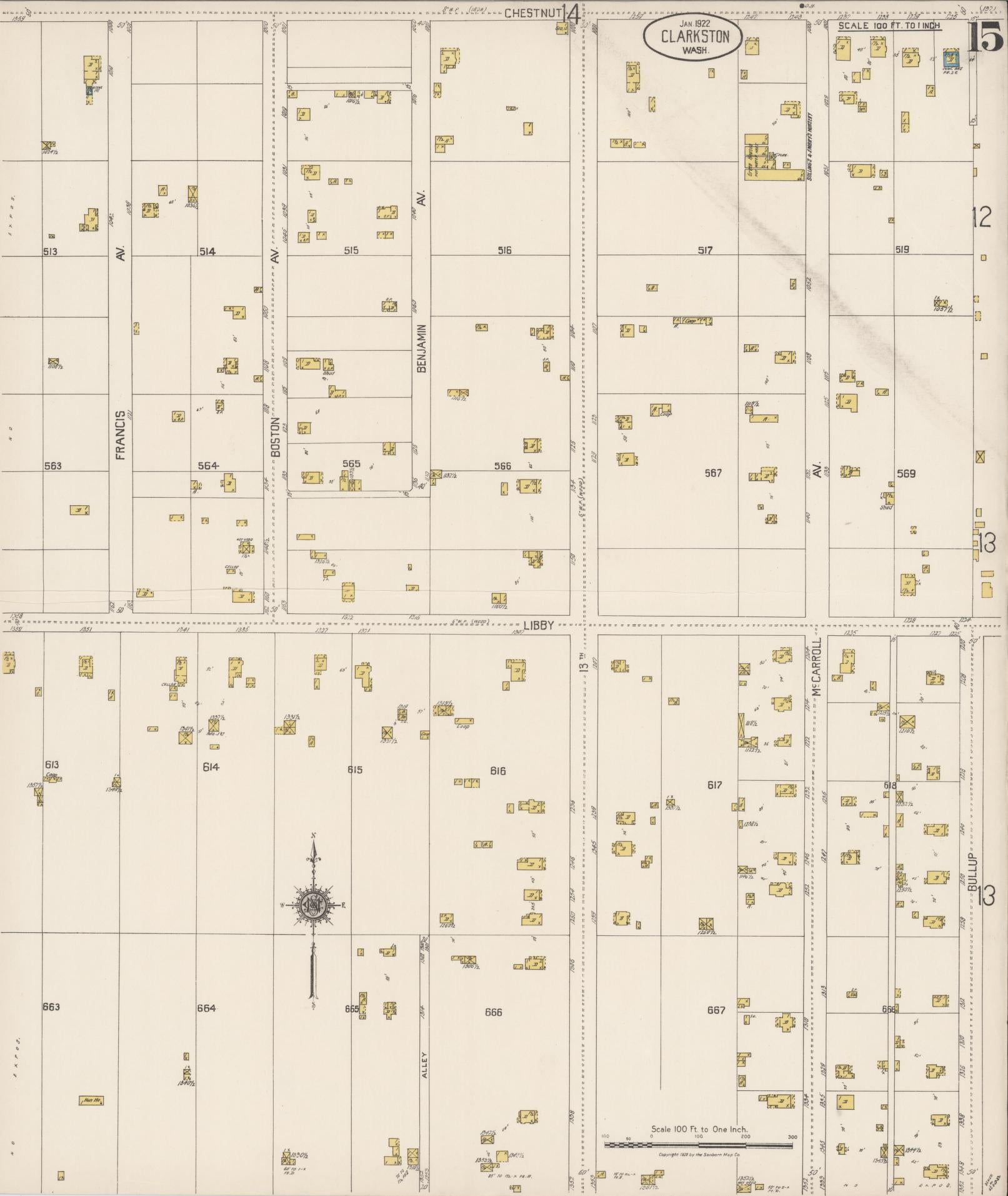 Sanborn Fire Insurance Map from Clarkston, Asotin County, Washington (1922), Sheet #0015 - Complete Map Set gallery image, historic Sanborn map, vintage wall art, Washington Washington