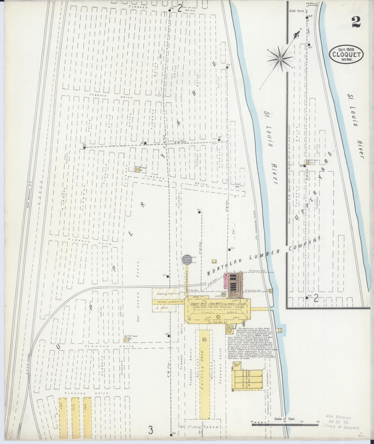 Sanborn Fire Insurance Map from Cloquet, Carlton County, Minnesota (1905), Sheet #0002 - Historic Sanborn Fire Insurance Map Print, vintage old map wall art, antique decor, genealogy gift, Minnesota Minnesota map