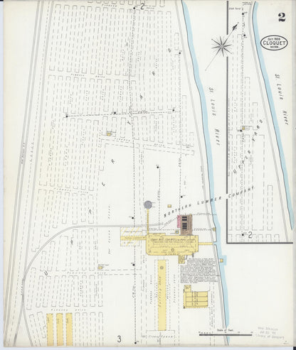 Sanborn Fire Insurance Map from Cloquet, Carlton County, Minnesota (1905), Sheet #0002 - Historic Sanborn Fire Insurance Map Print, vintage old map wall art, antique decor, genealogy gift, Minnesota Minnesota map