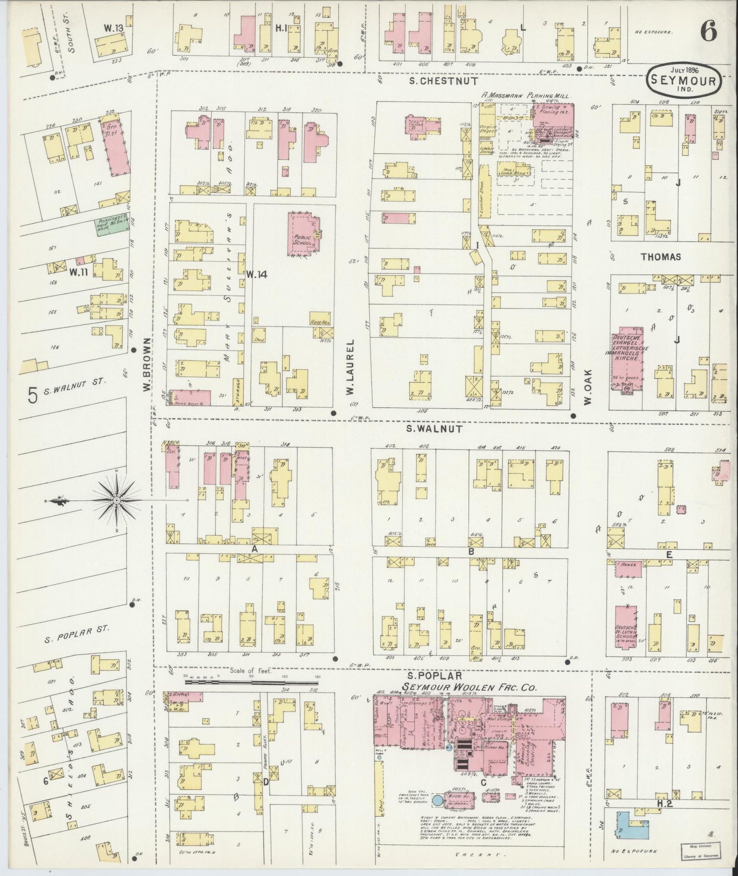 Sanborn Fire Insurance Map from Seymour, Jackson County, Indiana (1896), Sheet #0006 - Complete Map Set gallery image, historic Sanborn map, vintage wall art, Indiana Indiana