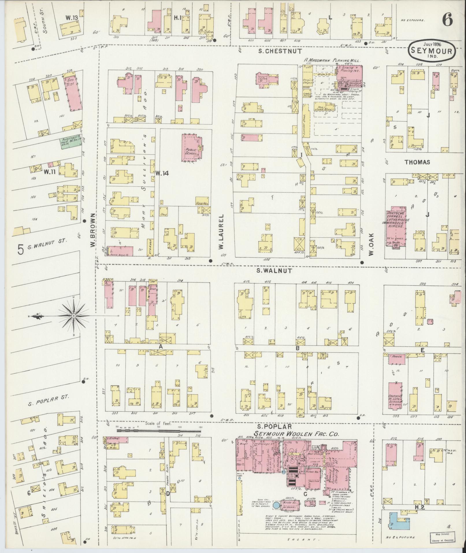 Sanborn Fire Insurance Map from Seymour, Jackson County, Indiana (1896), Sheet #0006 - Complete Map Set gallery image, historic Sanborn map, vintage wall art, Indiana Indiana
