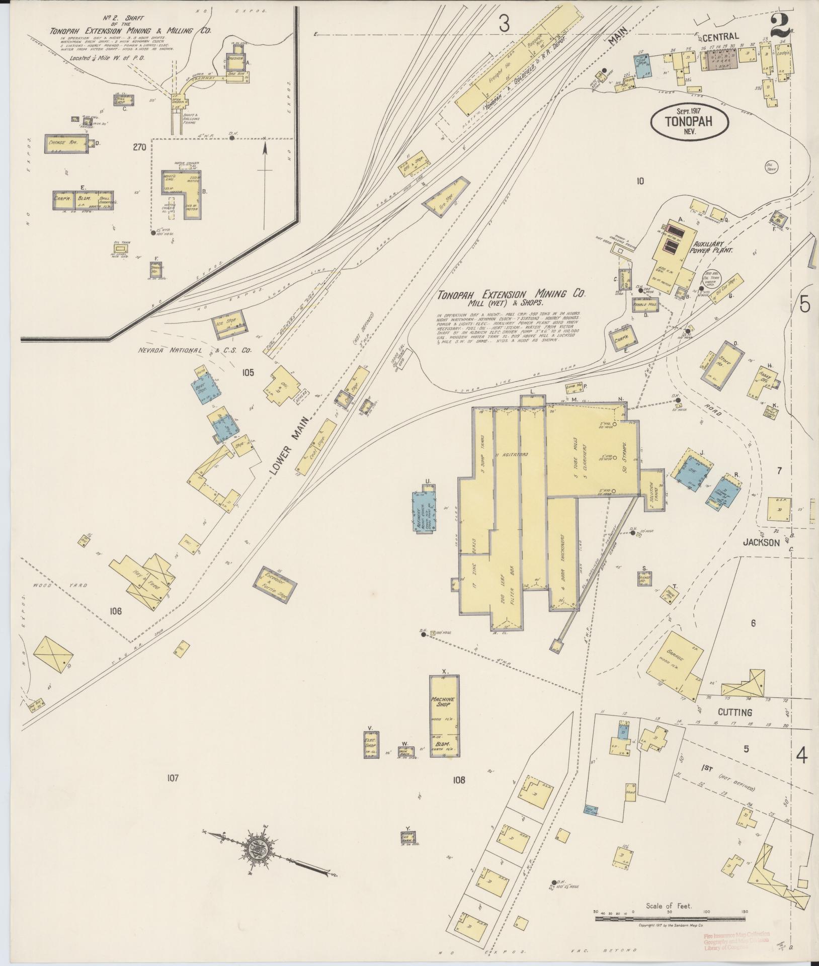 Sanborn Fire Insurance Map from Tonopah, Nye County, Nevada (1917), Sheet #0002 - Complete Map Set gallery image, historic Sanborn map, vintage wall art, Nevada Nevada