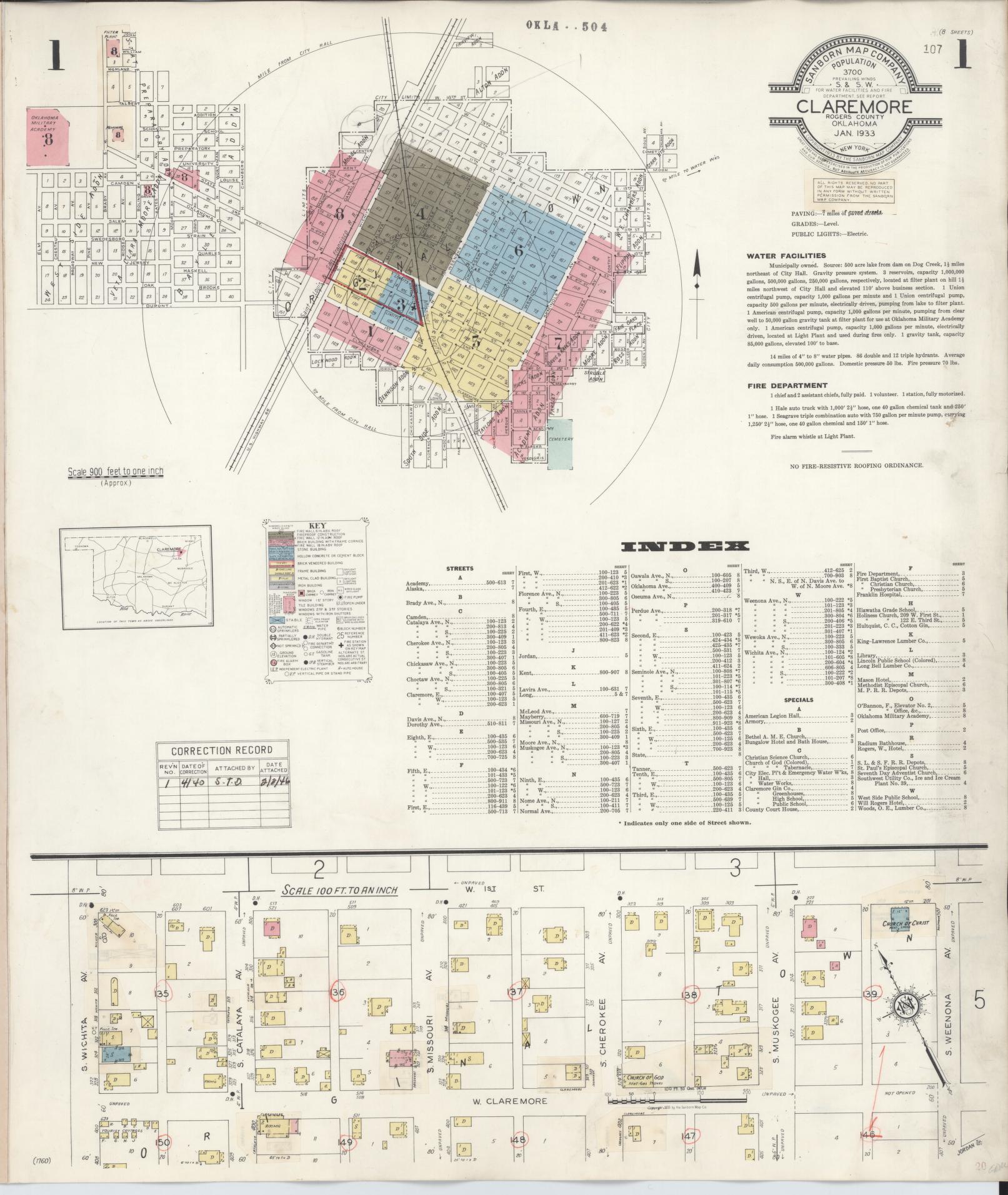 Sanborn Fire Insurance Map from Claremore, Rogers County, Oklahoma. (1940) – Historic Sanborn Fire Insurance Map Print