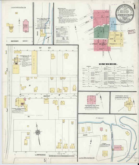 Sanborn Fire Insurance Map from Lawrenceburg, Lawrence County, Tennessee (1910), Sheet #0001 - Historic Sanborn Fire Insurance Map Print, vintage old map wall art, antique decor, genealogy gift, Tennessee Tennessee map