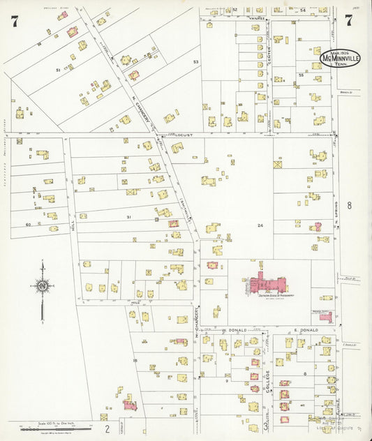 Sanborn Fire Insurance Map from McMinnville, Warren County, Tennessee (1926), Sheet #0007 - Historic Sanborn Fire Insurance Map Print, vintage old map wall art, antique decor, genealogy gift, Tennessee Tennessee map