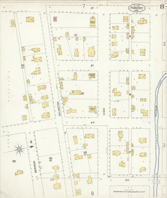Sanborn Fire Insurance Map from Pomeroy, Garfield County, Washington (1904), Sheet #0008 - Historic Sanborn Fire Insurance Map Print, vintage old map wall art, antique decor, genealogy gift, Washington Washington map