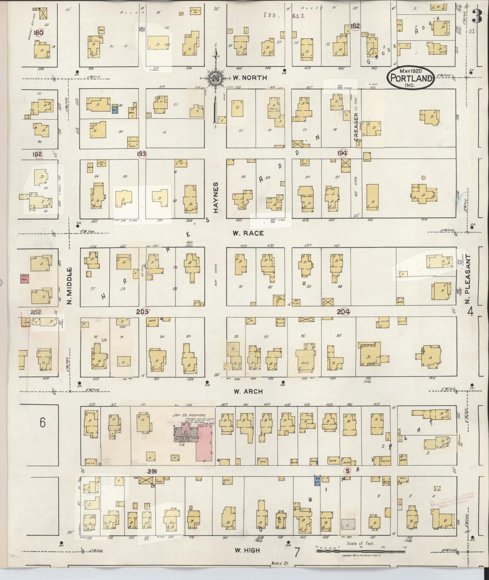 Sanborn Fire Insurance Map from Portland, Jay County, Indiana (1946), Sheet #0003 - Complete Map Set gallery image, historic Sanborn map, vintage wall art, Indiana Indiana