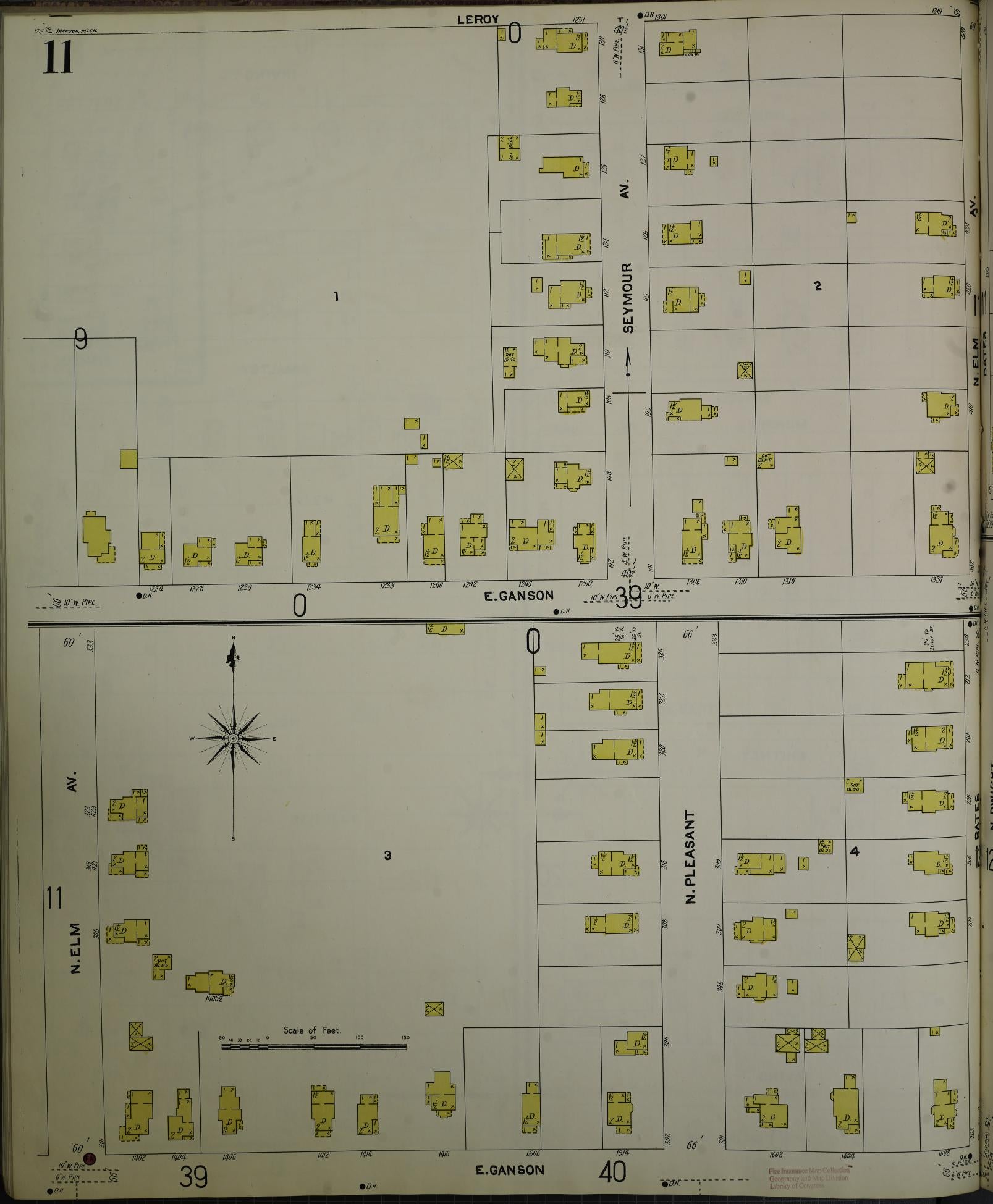 Sanborn Fire Insurance Map from Jackson, Jackson County, Michigan (1907), Sheet #0011 - Complete Map Set gallery image, historic Sanborn map, vintage wall art, Michigan Michigan