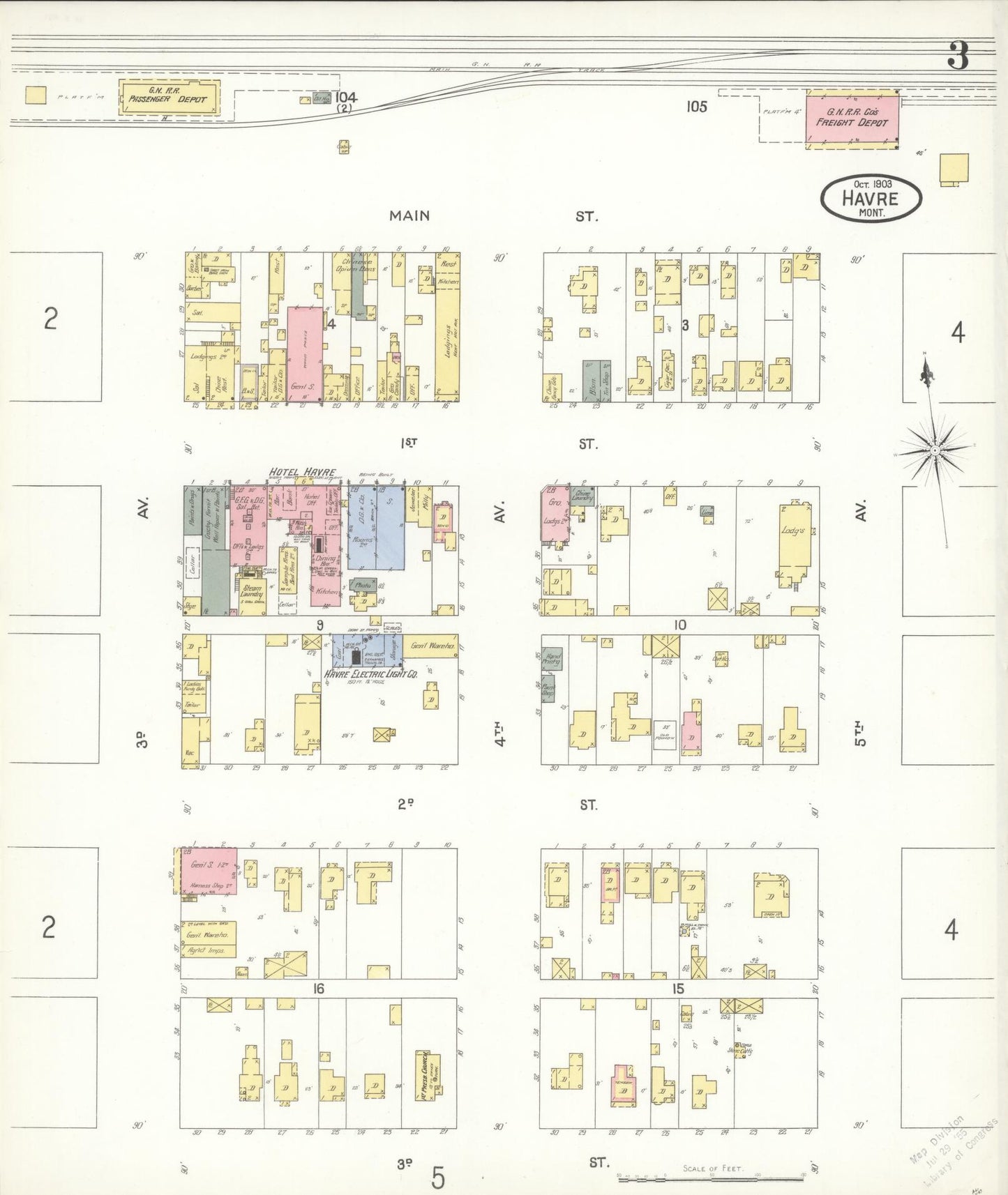 Sanborn Fire Insurance Map from Havre, Hill County, Montana (1903), Sheet #0003 - Historic Sanborn Fire Insurance Map Print, vintage old map wall art, antique decor, genealogy gift, Montana Montana map