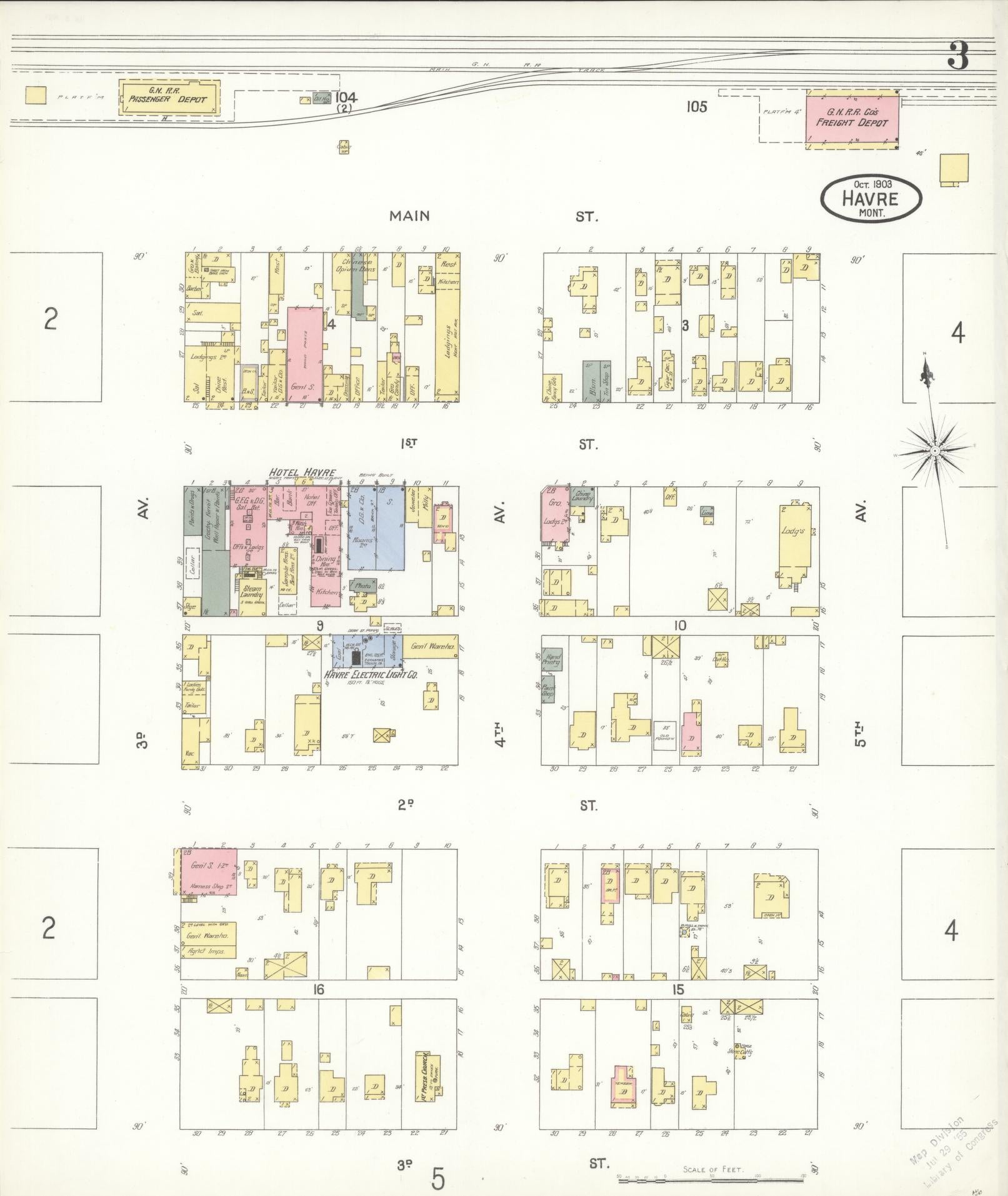 Sanborn Fire Insurance Map from Havre, Hill County, Montana (1903), Sheet #0003 - Historic Sanborn Fire Insurance Map Print, vintage old map wall art, antique decor, genealogy gift, Montana Montana map