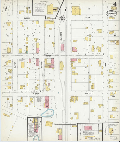 Sanborn Fire Insurance Map from Sullivan, Sullivan County, Indiana (1902), Sheet #0004 - Historic Sanborn Fire Insurance Map Print, vintage old map wall art, antique decor, genealogy gift, Indiana Indiana map