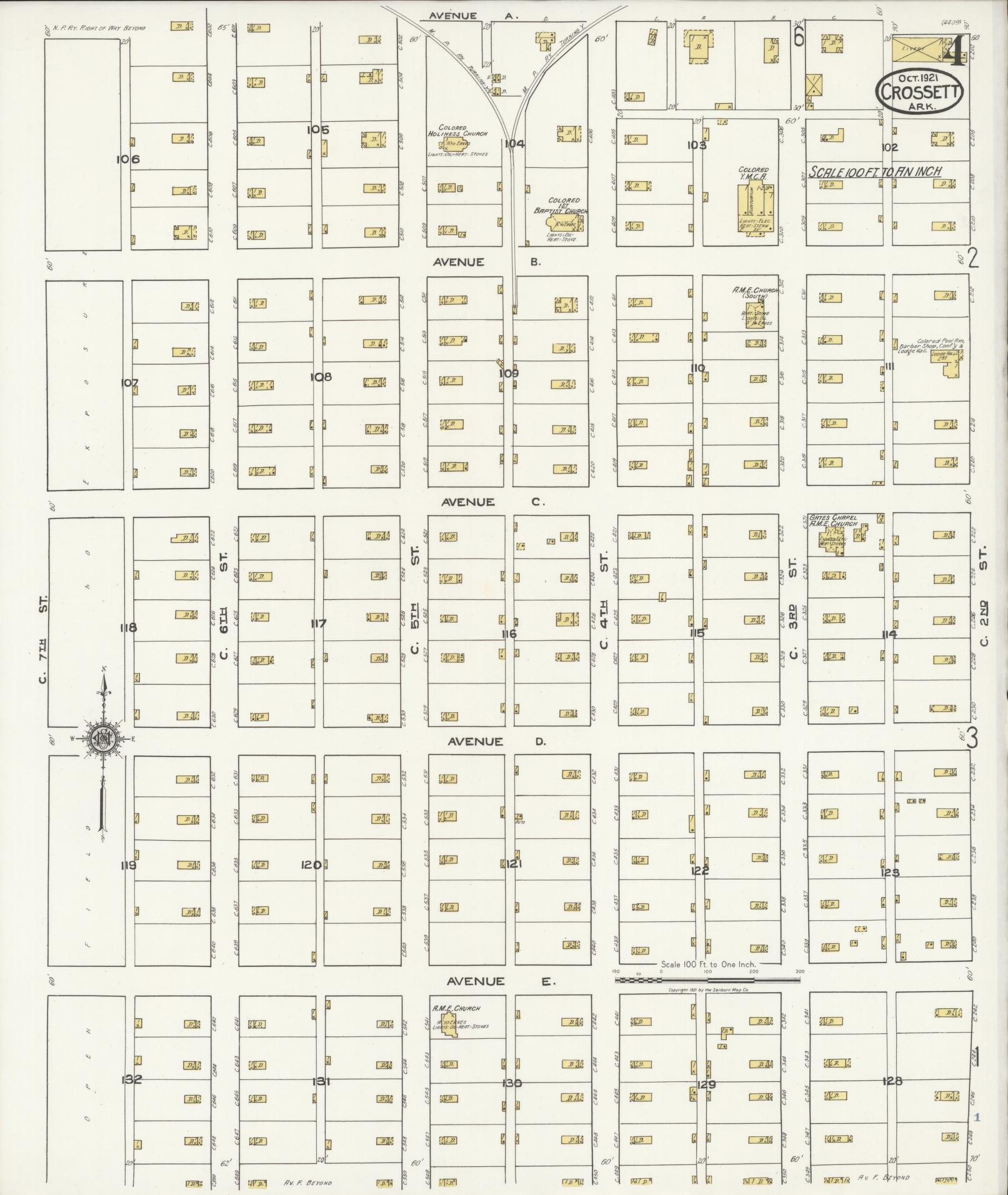 Sanborn Fire Insurance Map from Crossett, Ashley County, Arkansas (1921), Sheet #0004 - Complete Map Set gallery image, historic Sanborn map, vintage wall art, Arkansas Arkansas