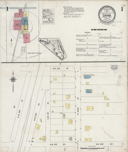 Sanborn Fire Insurance Map from Dania, Broward County, Florida (1924), Sheet #0001 - Complete Map Set gallery image, historic Sanborn map, vintage wall art, Florida Florida