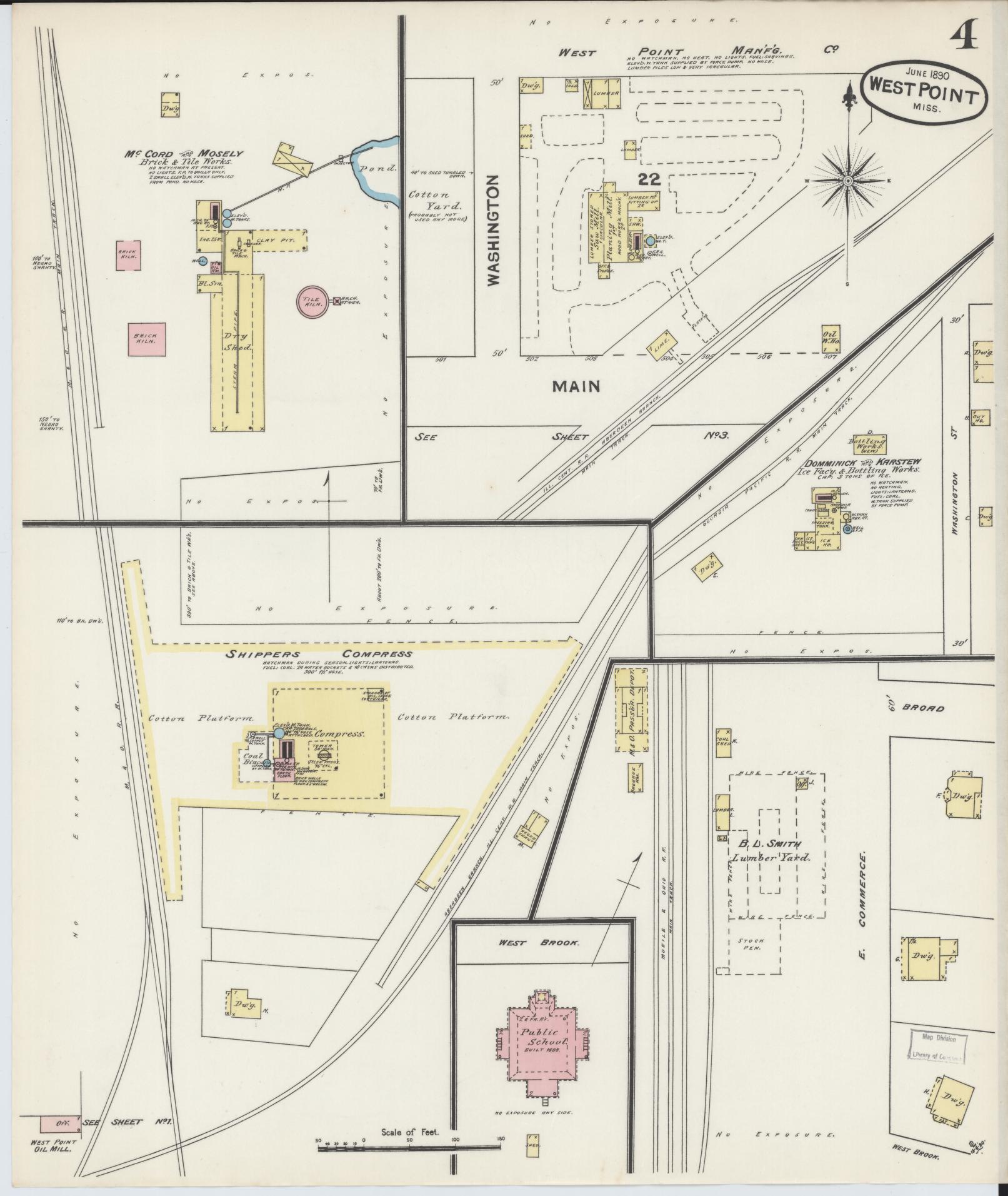 Sanborn Fire Insurance Map from West Point, Clay County, Mississippi (1890), Sheet #0004 - Historic Sanborn Fire Insurance Map Print, vintage old map wall art, antique decor, genealogy gift, Mississippi Mississippi map