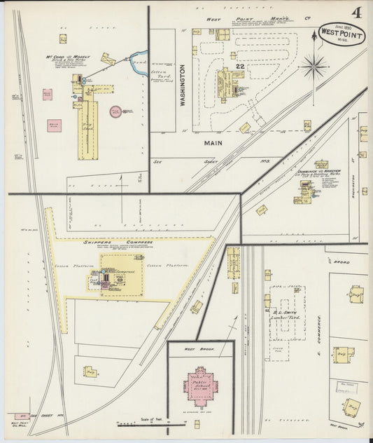 Sanborn Fire Insurance Map from West Point, Clay County, Mississippi (1890), Sheet #0004 - Historic Sanborn Fire Insurance Map Print, vintage old map wall art, antique decor, genealogy gift, Mississippi Mississippi map
