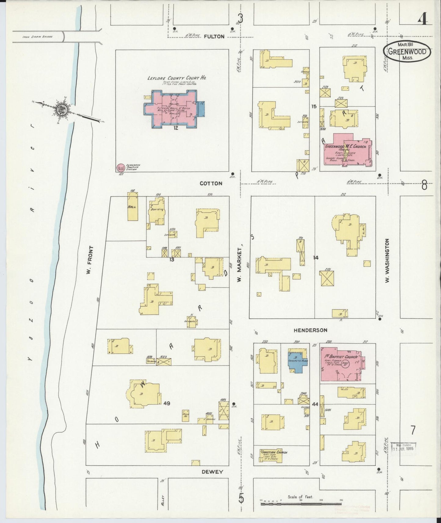 Sanborn Fire Insurance Map from Greenwood, Leflore County, Mississippi (1911), Sheet #0004 - Complete Map Set gallery image, historic Sanborn map, vintage wall art, Mississippi Mississippi