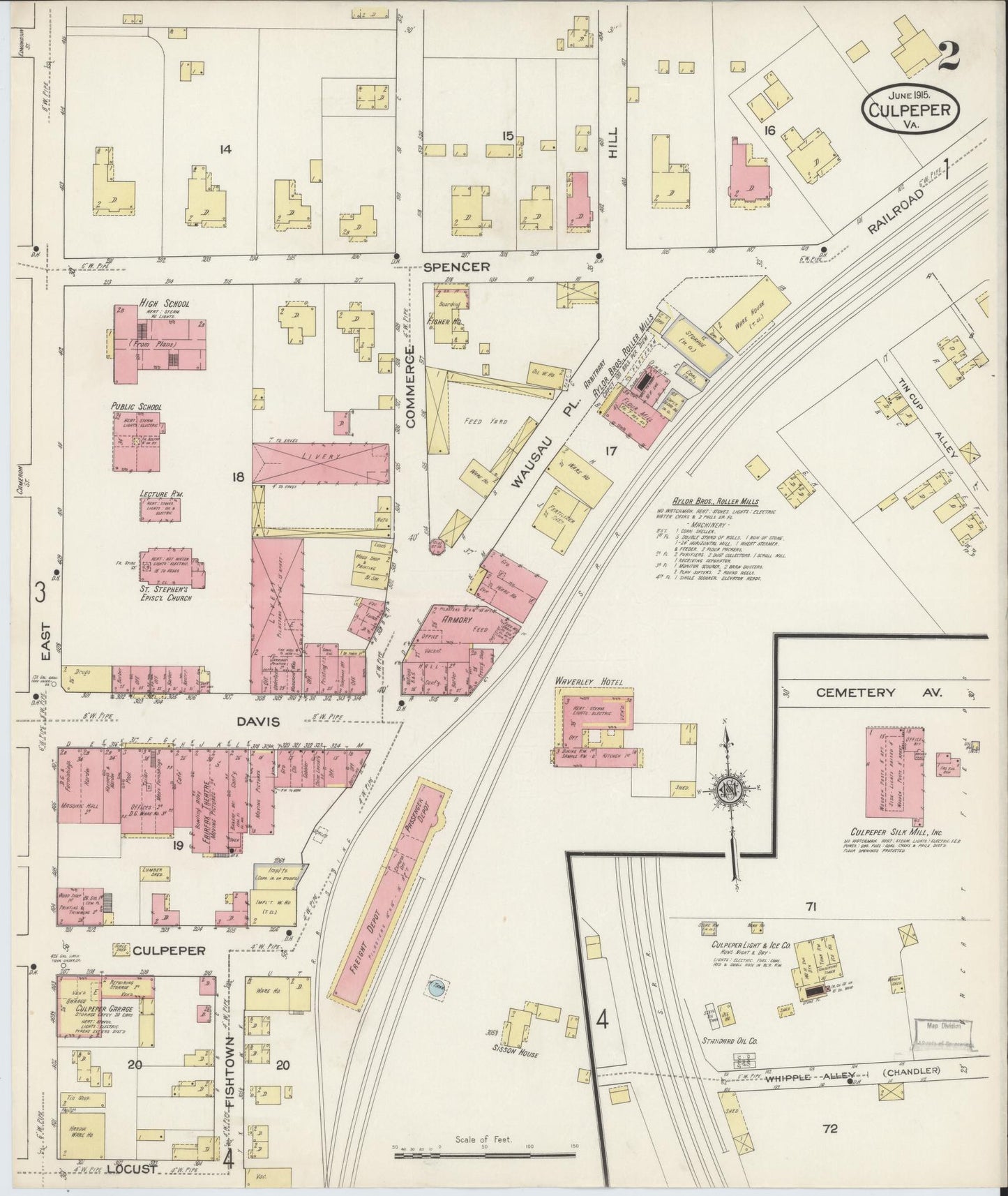 Sanborn Fire Insurance Map from Culpeper, Culpeper County, Virginia (1915), Sheet #0002 - Complete Map Set gallery image, historic Sanborn map, vintage wall art, Virginia Virginia