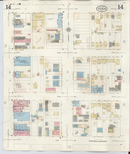 Sanborn Fire Insurance Map from Douglas, Cochise County, Arizona (1947), Sheet #0014 - Historic Sanborn Fire Insurance Map Print, vintage old map wall art, antique decor, genealogy gift, Arizona Arizona map