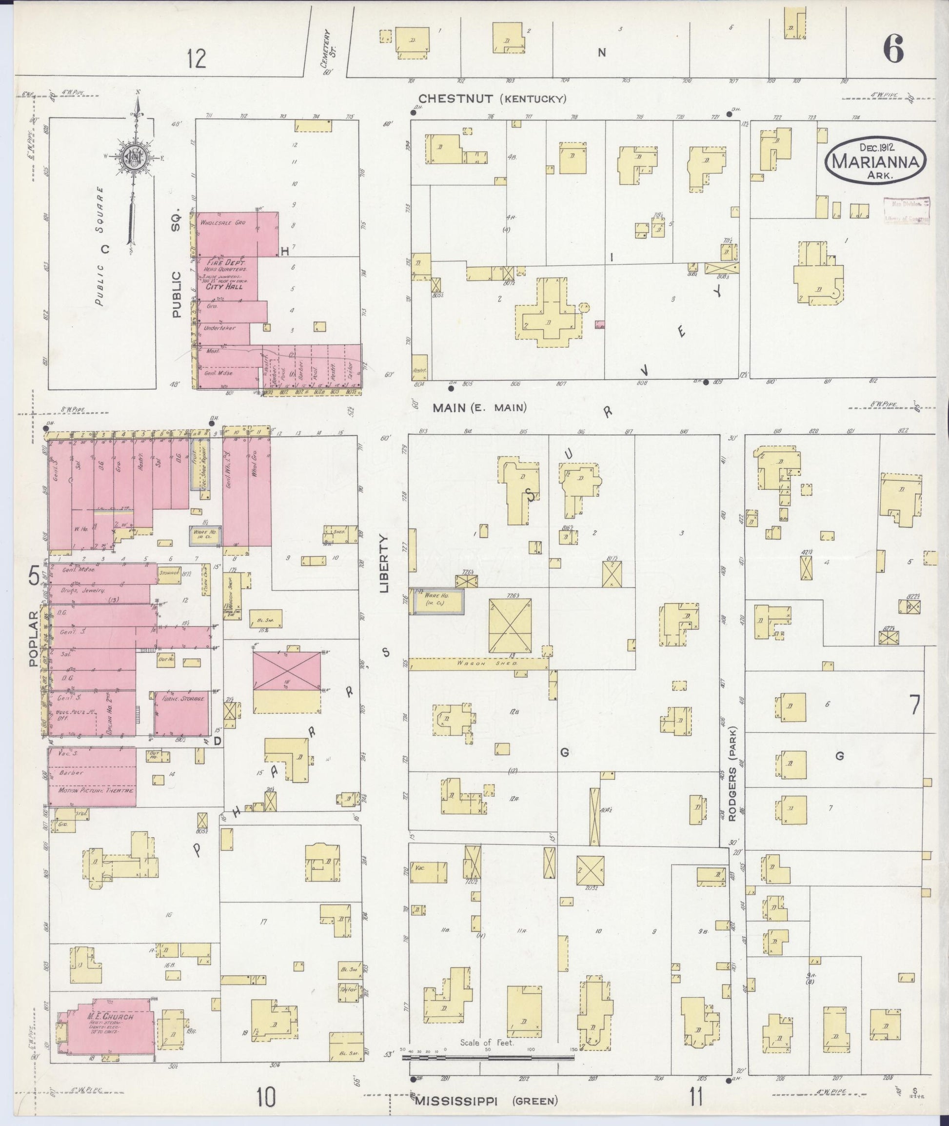 Sanborn Fire Insurance Map from Marianna, Lee County, Arkansas (1912), Sheet #0006 - Complete Map Set gallery image, historic Sanborn map, vintage wall art, Arkansas Arkansas