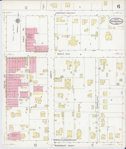Sanborn Fire Insurance Map from Marianna, Lee County, Arkansas (1912), Sheet #0006 - Complete Map Set gallery image, historic Sanborn map, vintage wall art, Arkansas Arkansas