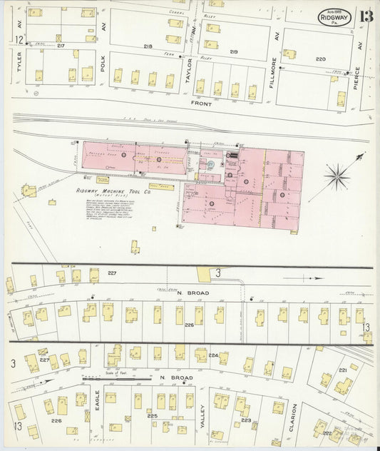 Sanborn Fire Insurance Map from Ridgway, Elk County, Pennsylvania (1909), Sheet #0013 - Historic Sanborn Fire Insurance Map Print, vintage old map wall art, antique decor, genealogy gift, Pennsylvania Pennsylvania map