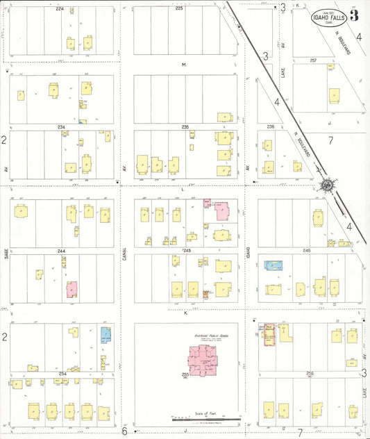 Sanborn Fire Insurance Map from Idaho Falls, Bonneville County, Idaho (1921), Sheet #0003 - Historic Sanborn Fire Insurance Map Print, vintage old map wall art, antique decor, genealogy gift, Idaho Idaho map