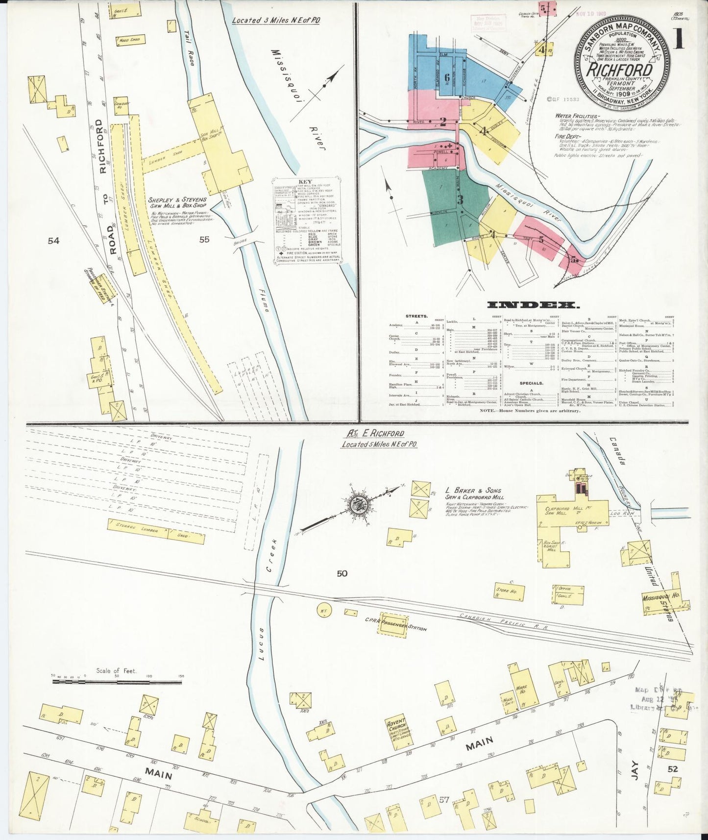 Sanborn Fire Insurance Map from Richford, Franklin County, Vermont. (1909) – Historic Sanborn Fire Insurance Map Print