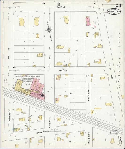 Sanborn Fire Insurance Map from Watertown, Jefferson County, Wisconsin (1909), Sheet #0024 - Historic Sanborn Fire Insurance Map Print, vintage old map wall art, antique decor, genealogy gift, Wisconsin Wisconsin map