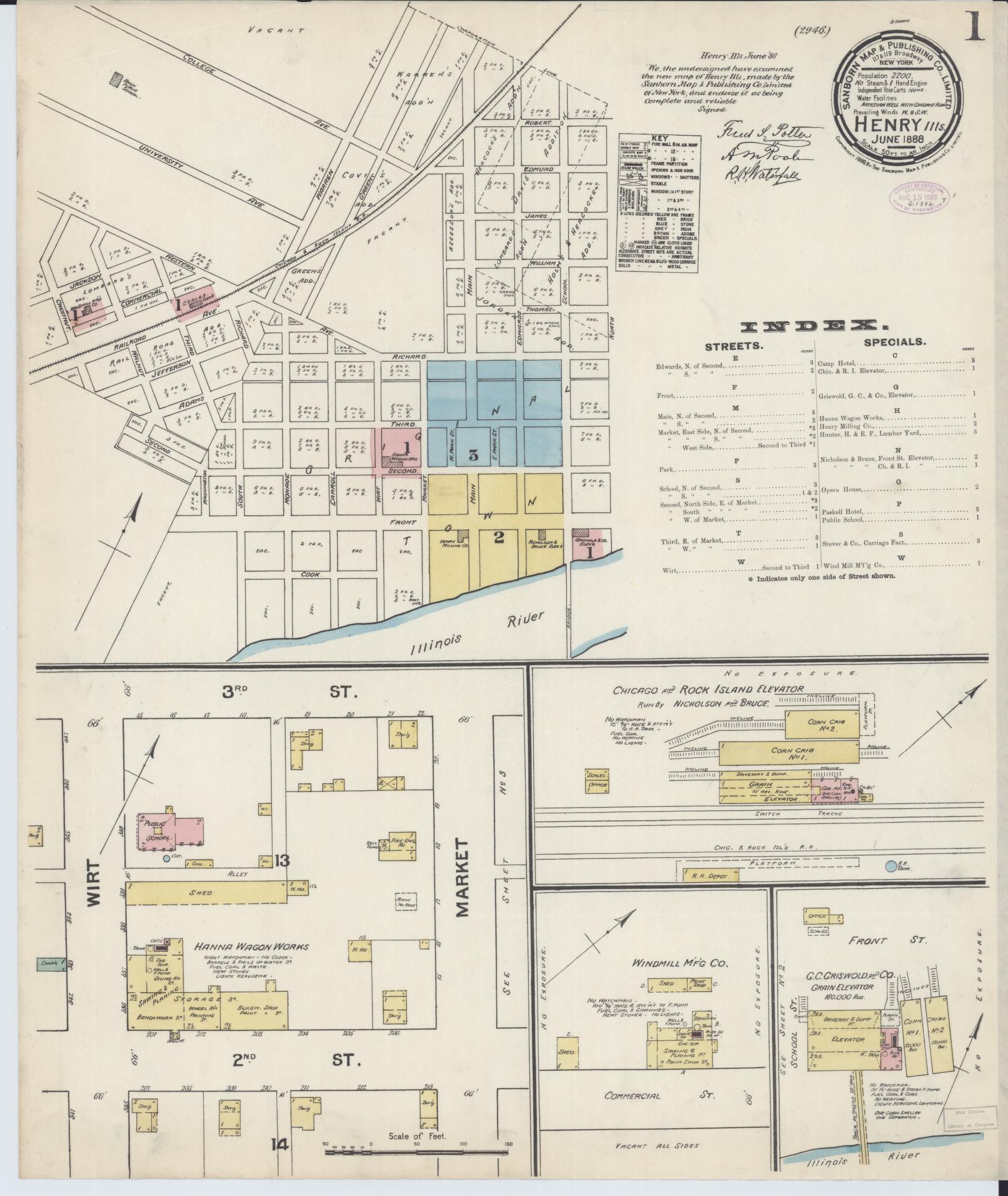 Sanborn Fire Insurance Map from Henry, Marshall County, Illinois (1888), Sheet #0001 - Historic Sanborn Fire Insurance Map Print, vintage old map wall art, antique decor, genealogy gift, Illinois Illinois map