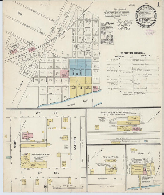 Sanborn Fire Insurance Map from Henry, Marshall County, Illinois (1888), Sheet #0001 - Historic Sanborn Fire Insurance Map Print, vintage old map wall art, antique decor, genealogy gift, Illinois Illinois map