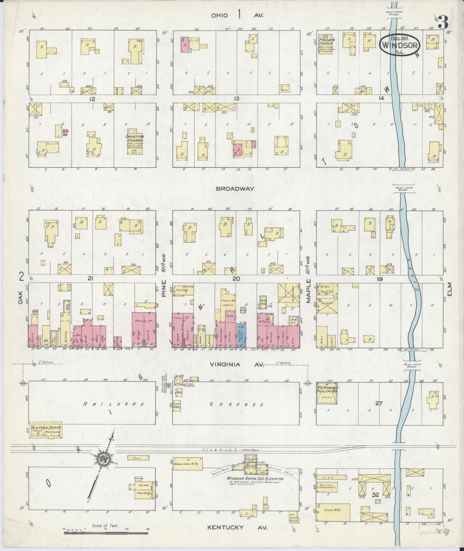 Sanborn Fire Insurance Map from Windsor, Shelby County, Illinois (1913), Sheet #0003 - Complete Map Set gallery image, historic Sanborn map, vintage wall art, Illinois Illinois