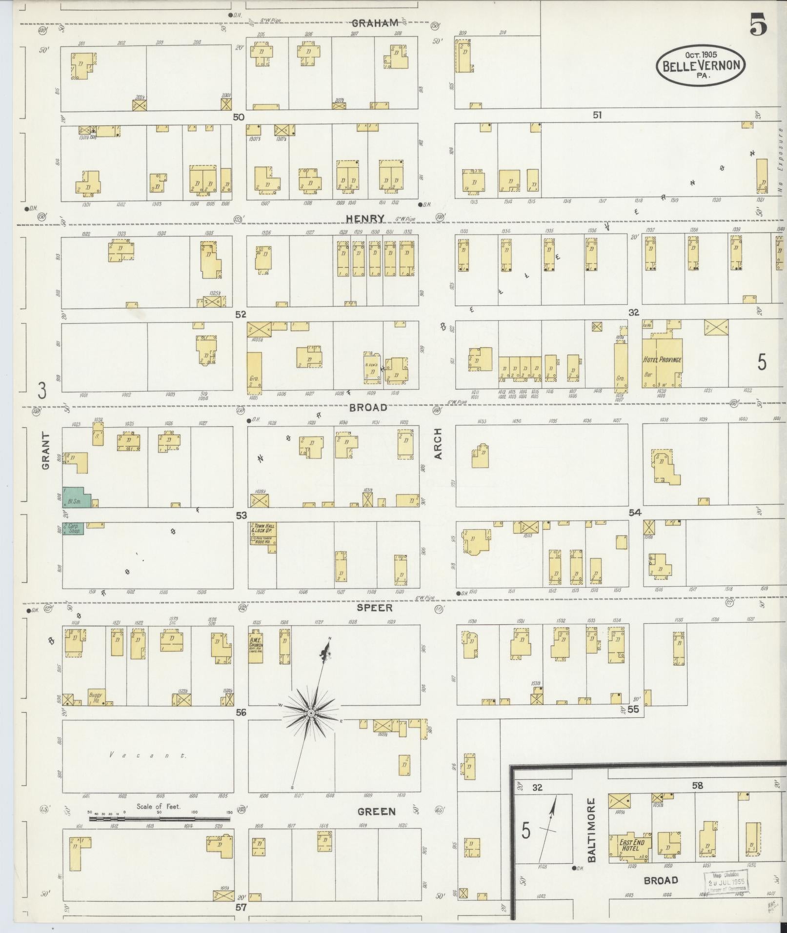 Sanborn Fire Insurance Map from Belle Vernon, Fayette County, Pennsylvania (1905), Sheet #0005 - Historic Sanborn Fire Insurance Map Print, vintage old map wall art, antique decor, genealogy gift, Pennsylvania Pennsylvania map