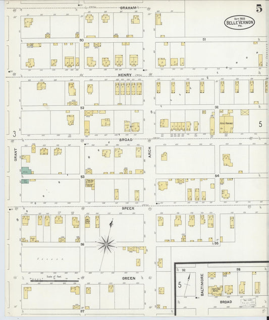 Sanborn Fire Insurance Map from Belle Vernon, Fayette County, Pennsylvania (1905), Sheet #0005 - Historic Sanborn Fire Insurance Map Print, vintage old map wall art, antique decor, genealogy gift, Pennsylvania Pennsylvania map