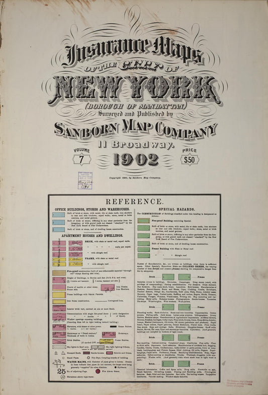 Sanborn Fire Insurance Map from New York, Bronx, Manhattan, New York (1902), Sheet #0001 - Historic Sanborn Fire Insurance Map Print, vintage old map wall art, antique decor, genealogy gift, New York New York map