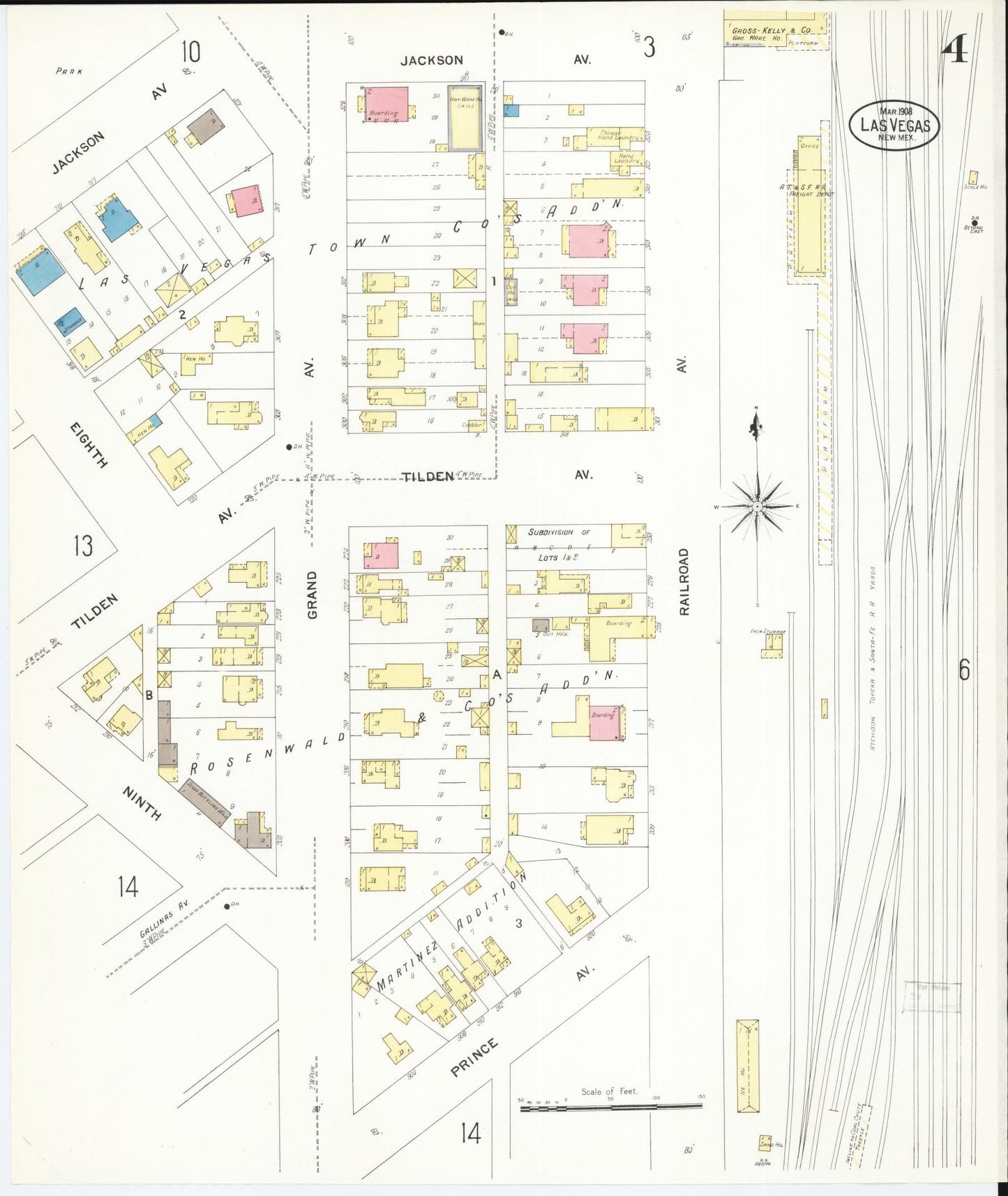 Sanborn Fire Insurance Map from Las Vegas, San Miguel County, New Mexico (1908), Sheet #0004 - Complete Map Set gallery image, historic Sanborn map, vintage wall art, New Mexico New Mexico